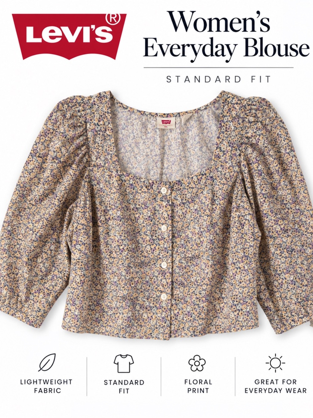 Levi's Women's Beige Floral Button-Front Blouse